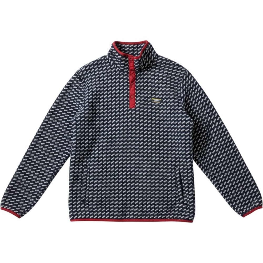 LL Bean Mens Sweater Fleece Pullover Navy‎ Red Birdseye Snap T Tall L 511721